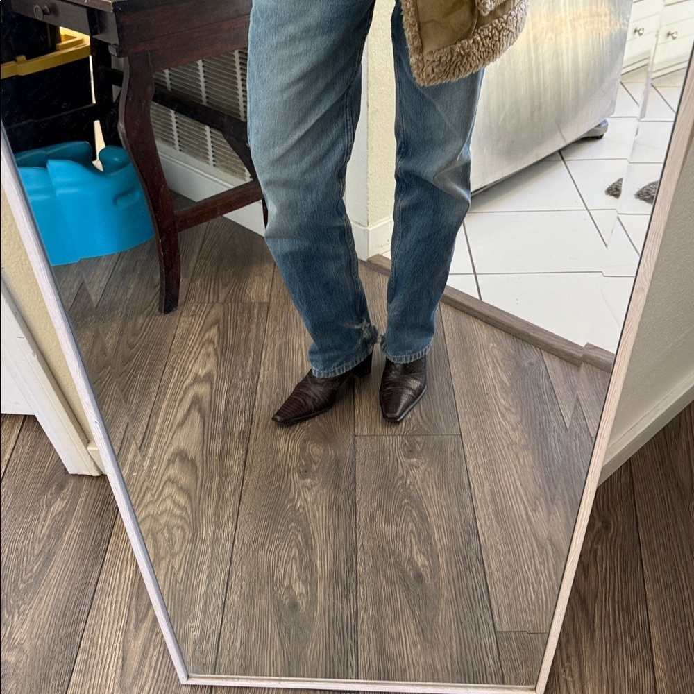 vintage Via Spiga brown crocodile/snake-embossed leather ankle boots - Picture 7 of 11